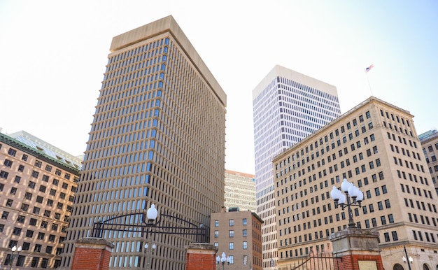 A view of the city of boston from the riverwalk