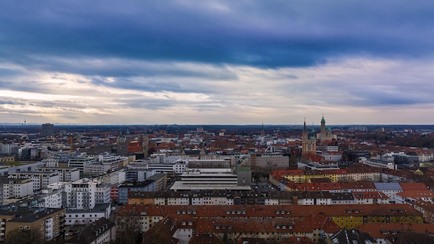 View over the city of Braunschweig with a dark sky