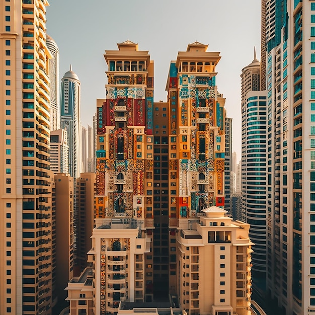 A view of the city of dubai with the building in the background.