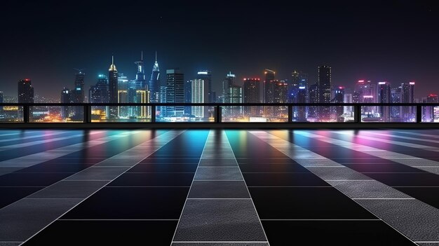 A view of a city from a balcony with a view of the city skyline.