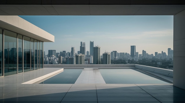 A view of a city from a rooftop terrace