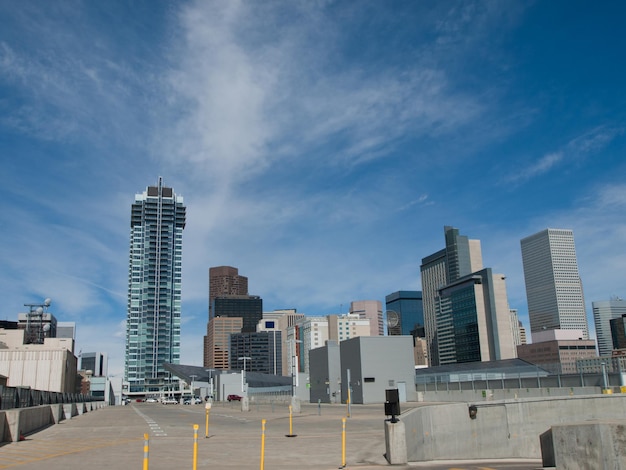 View of the city from the top of  the Colorado Convention Center in Downtown Denver.