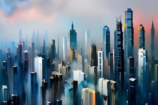摩天楼 に 満ち た 都市 の 景色