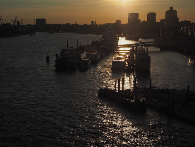 View of the city of Hamburg at sunset