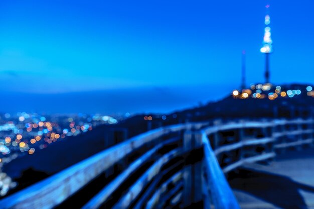 View of city lit up at night