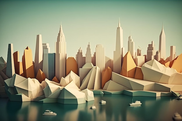 Photo view of the city of new york from paper in the style of origami neural network ai generated