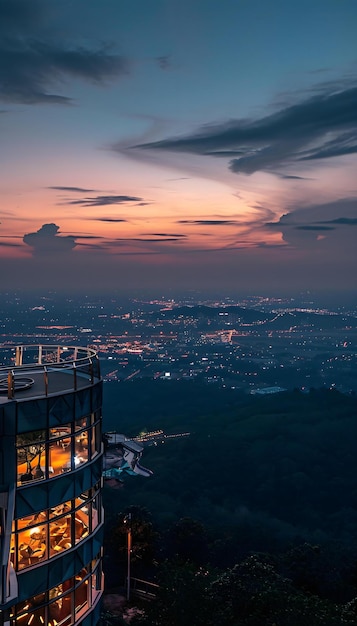 丘の頂上から夜の街の景色