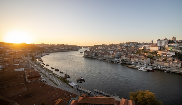 View of the city of Oporto and the Ribeira district in Portugal