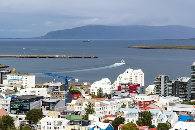 Above view of city and port in Reykjavik