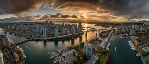 View of the city on the riverAerial view Panoramic shot Generative AI