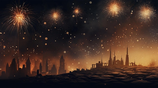 Вид на горизонт города в канун Нового года