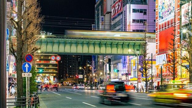 View of city street at night