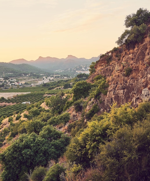 View of the city at sunset from the mountain