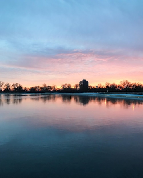 View of city at sunset