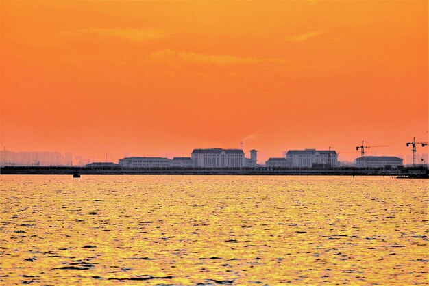 View of city at sunset