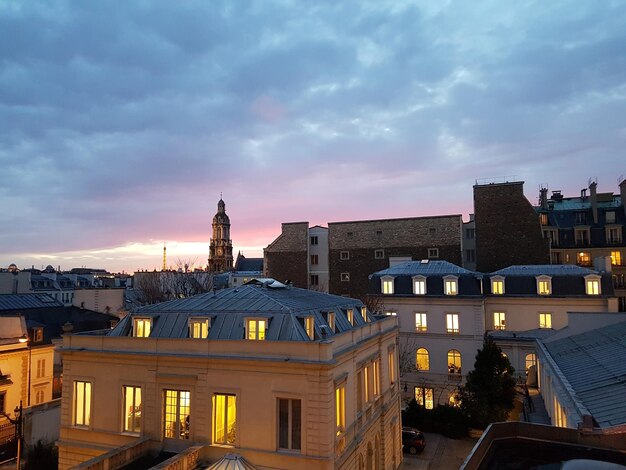 View of city at sunset