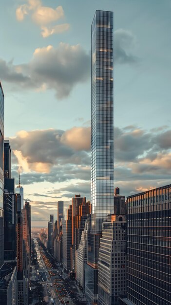 Photo view city tall buildings sky background portrait trump medium details cramped apartment chimney