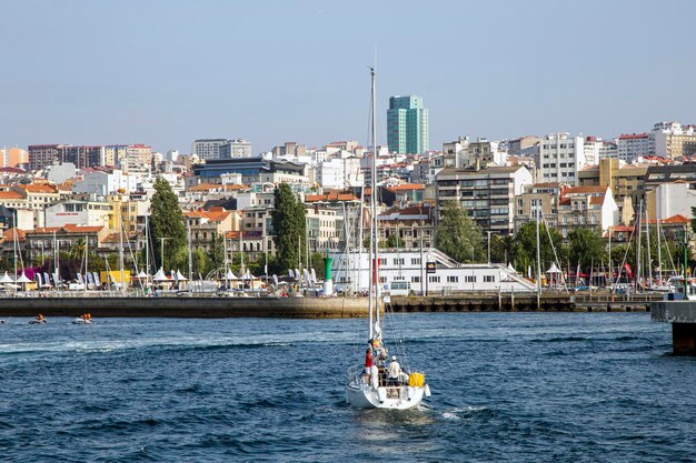 Photo view of the city of vigo from the sea galicia spain