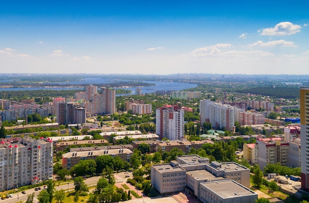 View of the city of Vyshgorod removed from quadrocopter.