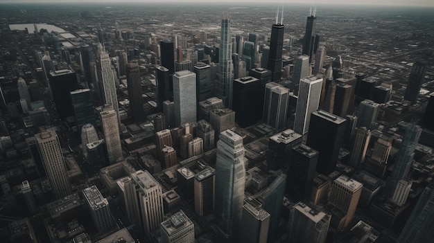 A view of a city with the chicago skyline in the background