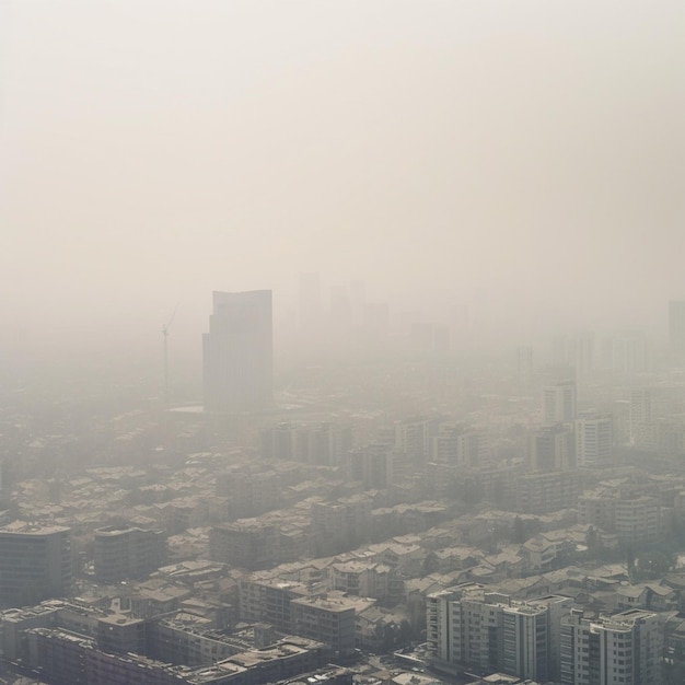 A view of a city with smog in the air