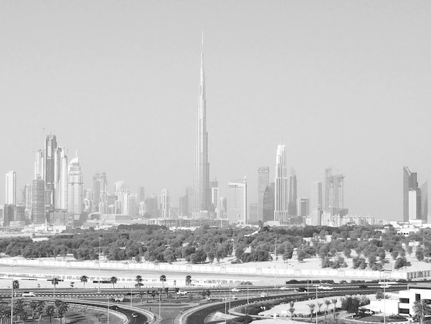 View of cityscape against clear sky