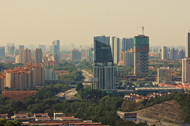 View of cityscape against clear sky