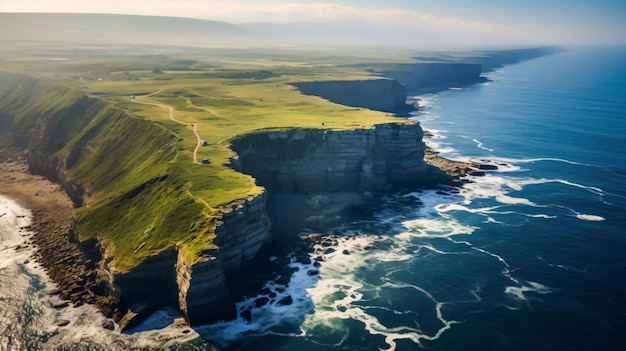 a view of a cliff with a path going down it