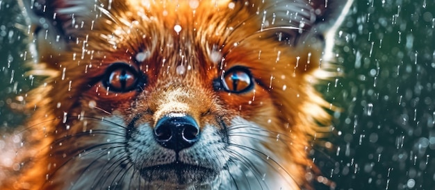 a view close up fox with raindrop