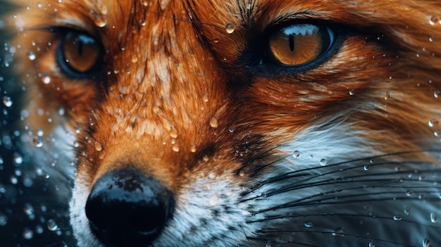 a view close up fox with raindrop