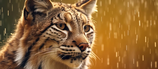 a view close up lynx with raindrop background