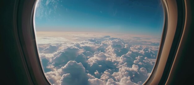 Photo view of clouds and sky through an aircraft window