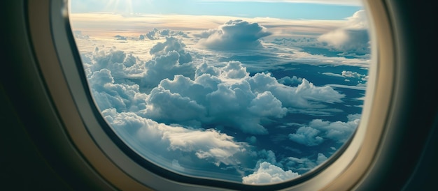 Photo view of clouds and sky through an aircraft window