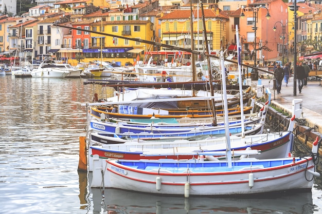 View Of colorful Buildings and boats in the small village at Port-Cassis,France