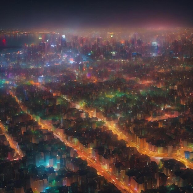 View of colorful defused bokeh city lights