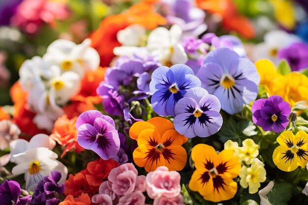 View of colorful flowers blooming in spring suitable for a background with a spring theme