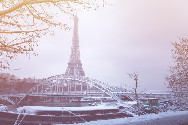 Photo view of communications tower during winter