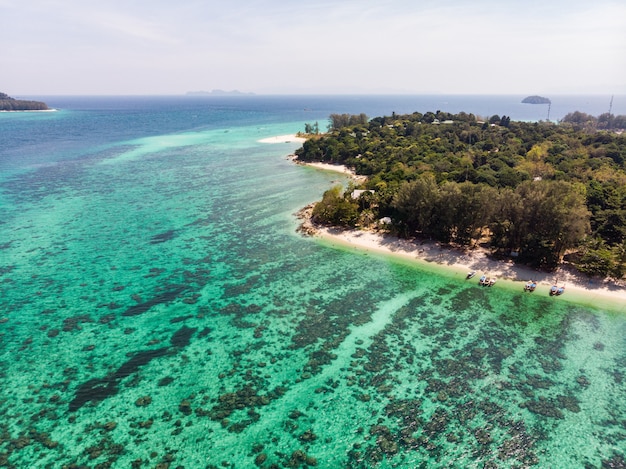 View of coral reef in emerald sea at lipe island