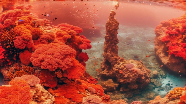 A view of a coral reef with many different colors and shapes ai