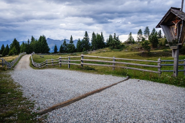 View at the country road of Rodenecker und Lusner Alm in South Tyrol, Italy