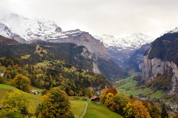 View of country village in nature and environment at swiss