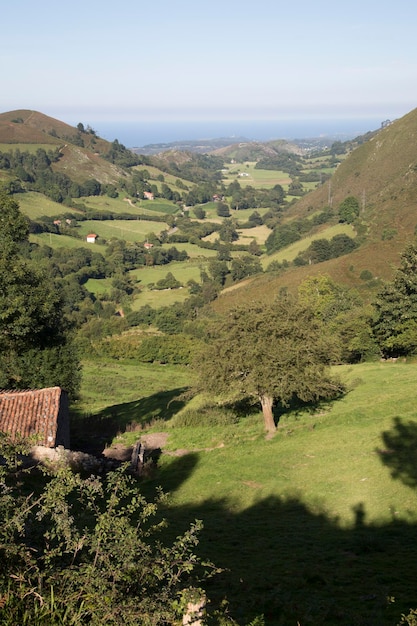 View of Countryside near Nueva Village, Austurias, Spain