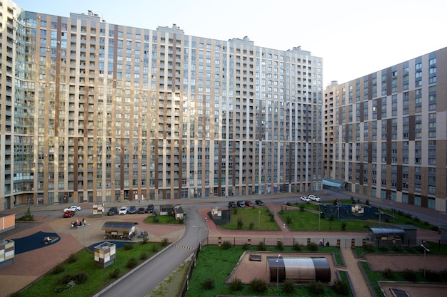 View of the courtyard of a multistorey residential building in the city of st petersburg