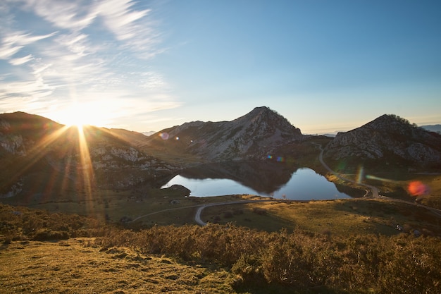 View of the Covadonga lakes in Asturias (Spain)