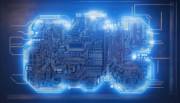 View of CPU processor chip with cloud and network connection on circuit mother board