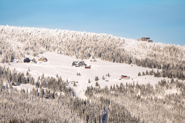 View on Czech ski resort Spindleruv Mlyn from Medvedin Czech Republic