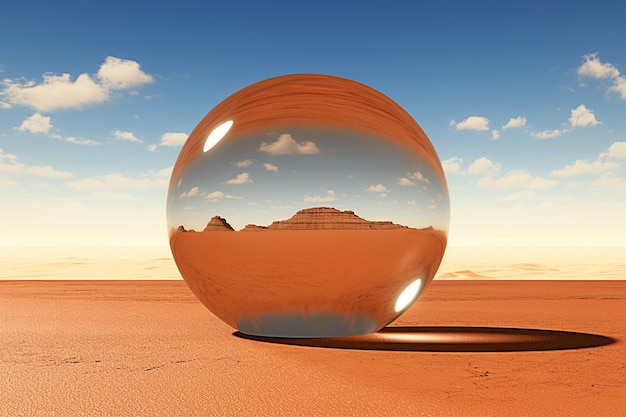 View of d modern sphere with desert landscape