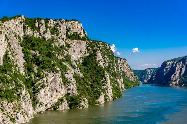 View at danube river in the iron gates also known as djerdap gorges in serbia