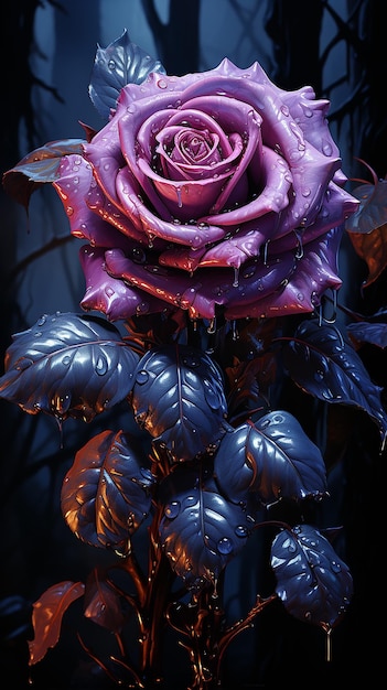 View of dark blooming rose