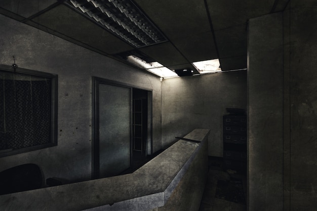 Psychiatric Hospitalに放棄された暗い部屋の眺め